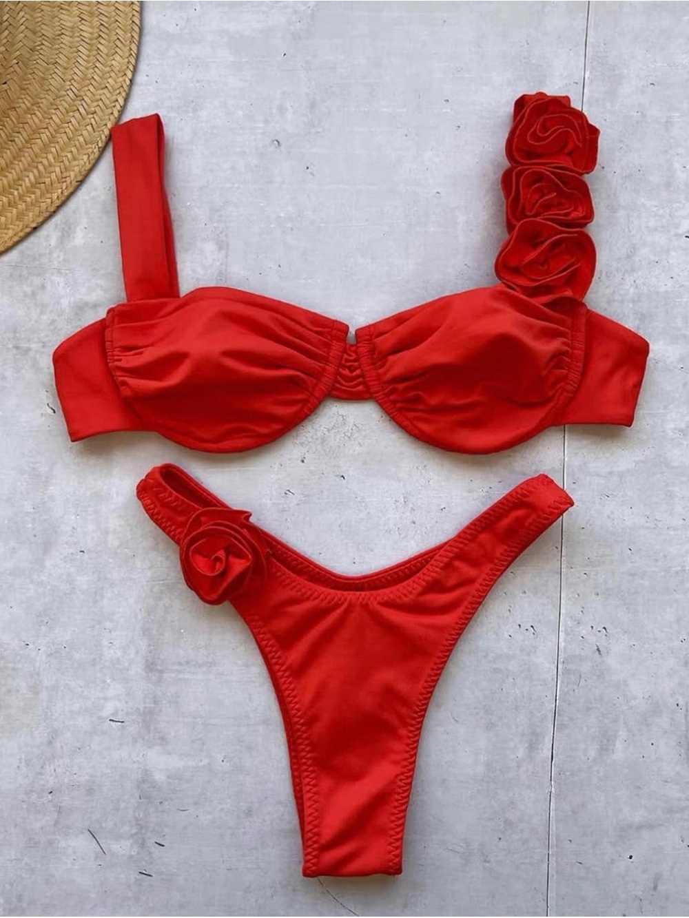 Women's Red Rose-Accent Bikini Set